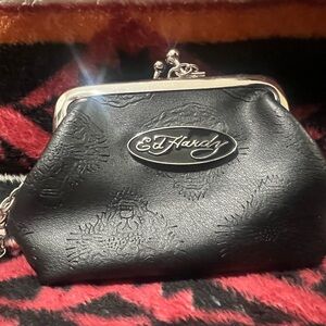 Ed Hardy Black Embossed Clutch